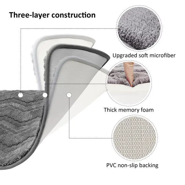 Alt view image 4 of 7 - Memory Foam Bathroom Rugs Wavy Stripes Soft Absorbent Bath Mat Cozy Microfiber Washable Bathroom Mat 32" x 20" Gray