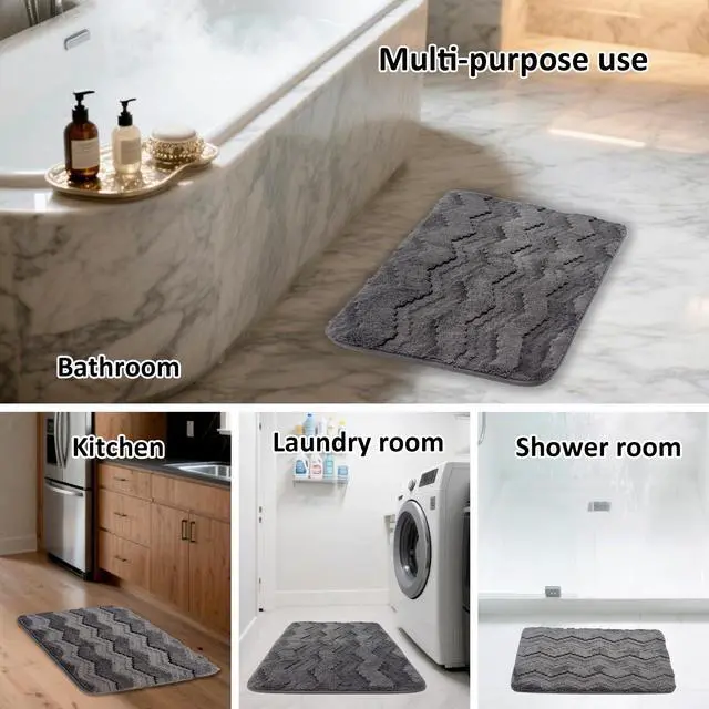 Alt view image 7 of 7 - Memory Foam Bathroom Rugs Wavy Stripes Soft Absorbent Bath Mat Cozy Microfiber Washable Bathroom Mat 32" x 20" Gray