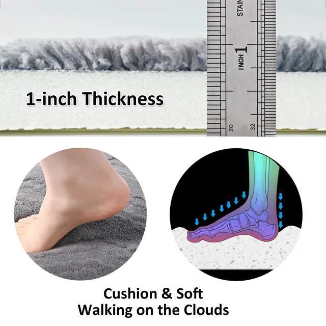 Alt view image 3 of 7 - Memory Foam Bathroom Rugs Wavy Stripes Soft Absorbent Bath Mat Cozy Microfiber Washable Bathroom Mat 32" x 20" Gray