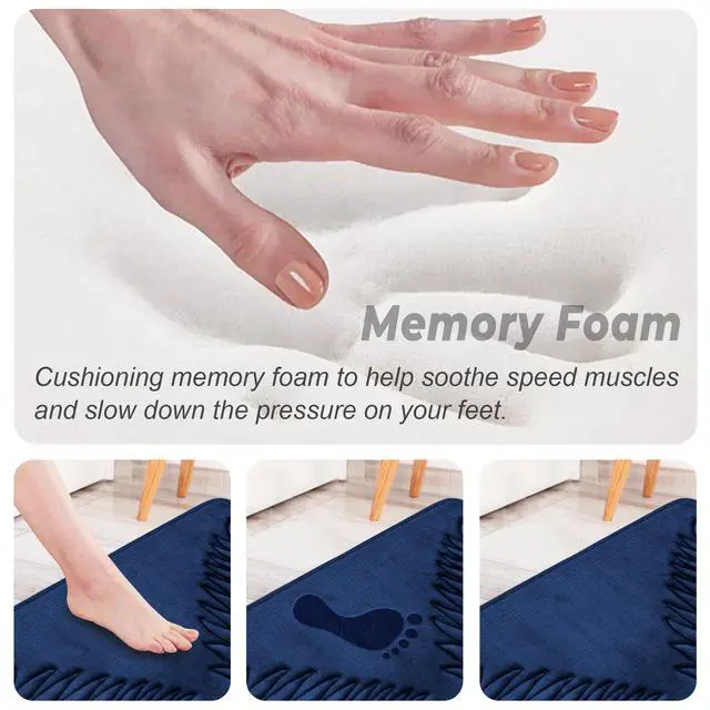 Alt view image 3 of 7 - Memory Foam Bathroom Mat Rug 32" X 20", Ultra Soft Absorbent Bath Mats Quick Dry, Non Slip Washable Carpet for Bathroom Floor, Navy Blue