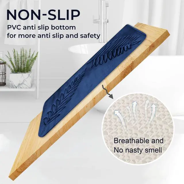 Alt view image 5 of 7 - Memory Foam Bathroom Mat Rug 32" X 20", Ultra Soft Absorbent Bath Mats Quick Dry, Non Slip Washable Carpet for Bathroom Floor, Navy Blue