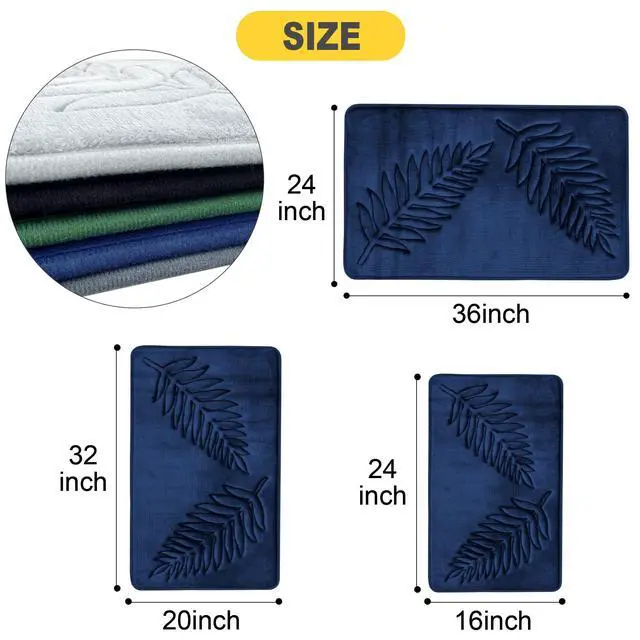 Alt view image 7 of 7 - Memory Foam Bathroom Mat Rug 32" X 20", Ultra Soft Absorbent Bath Mats Quick Dry, Non Slip Washable Carpet for Bathroom Floor, Navy Blue