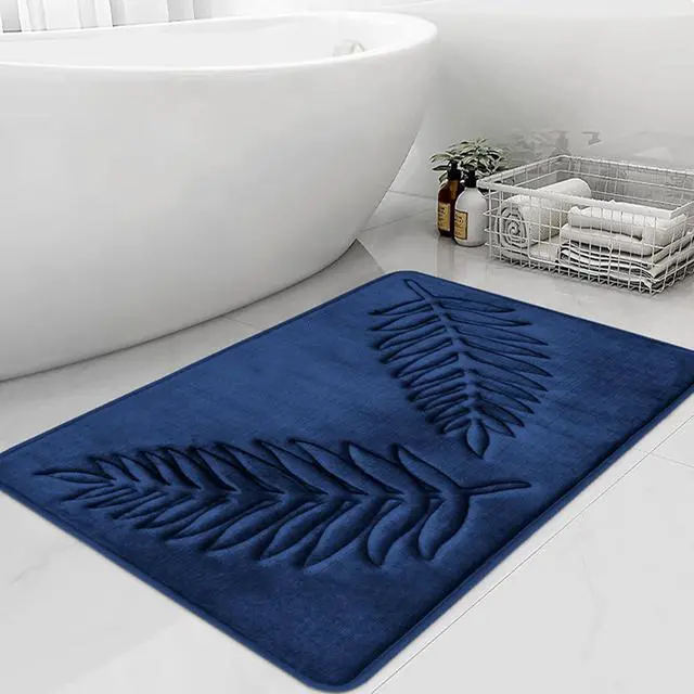 Alt view image 6 of 7 - Memory Foam Bathroom Mat Rug 32" X 20", Ultra Soft Absorbent Bath Mats Quick Dry, Non Slip Washable Carpet for Bathroom Floor, Navy Blue
