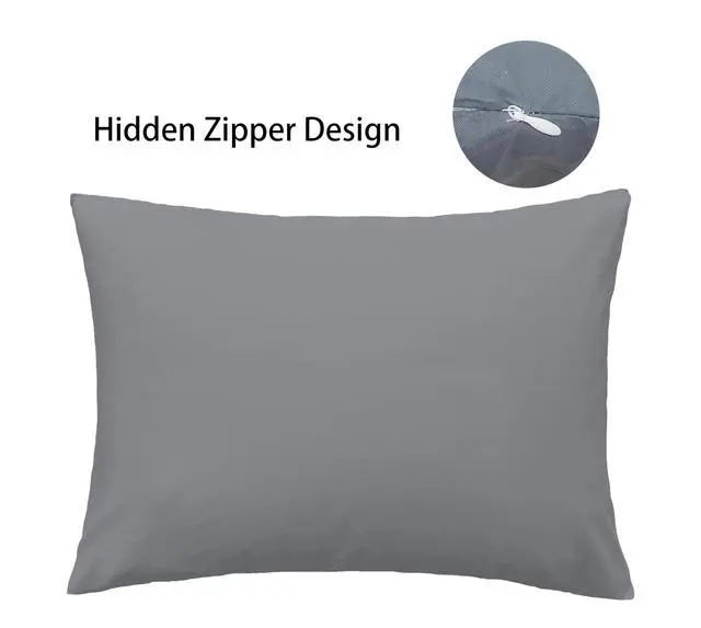 Alt view image 4 of 7 - Soft 100% Egyption Cotton Zipper Pillow Case, Cozy and Lightweight Pillowcase, Set of 2, Grey, Standard, 20" x 26"