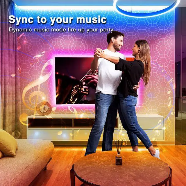 Alt view image 2 of 7 - 100 ft Bluetooth LED Strip Lights,Music Sync Color Changing Lights Strip,5050 RGB Tape Lighting with Remote,Smart Phone App Control for Bedroom,Bar,Room DIY (APP+Remote)