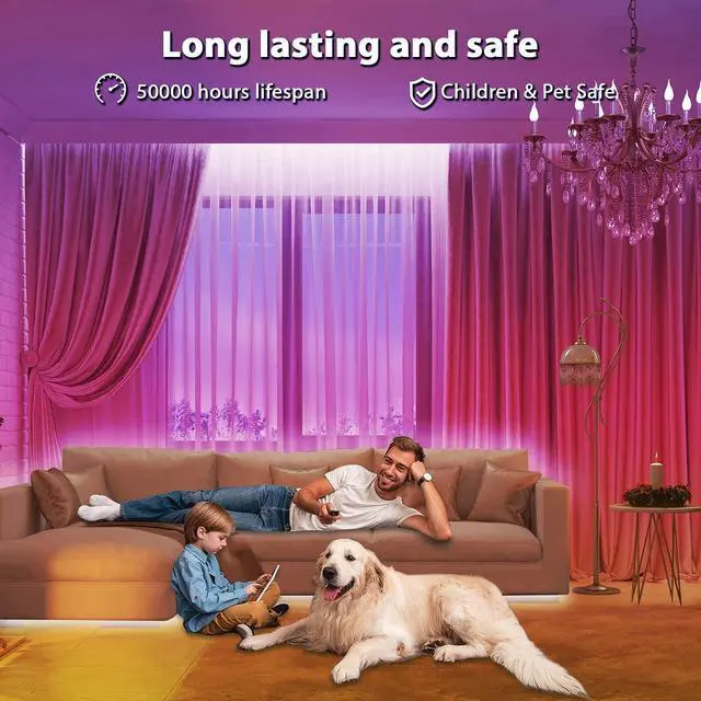 Alt view image 5 of 7 - 100 ft Bluetooth LED Strip Lights,Music Sync Color Changing Lights Strip,5050 RGB Tape Lighting with Remote,Smart Phone App Control for Bedroom,Bar,Room DIY (APP+Remote)