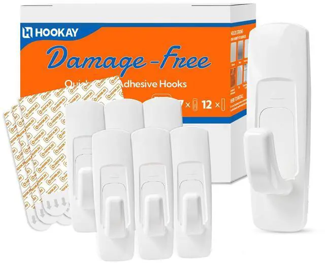 Main image of 5lbs Adhesive Wall Hooks, Damage-Free Removable Hanging Hooks for Walls, Heavy Duty Utility Hooks, White Plastic Stick On Hooks for Hanging (7 Hooks 12 Strips)