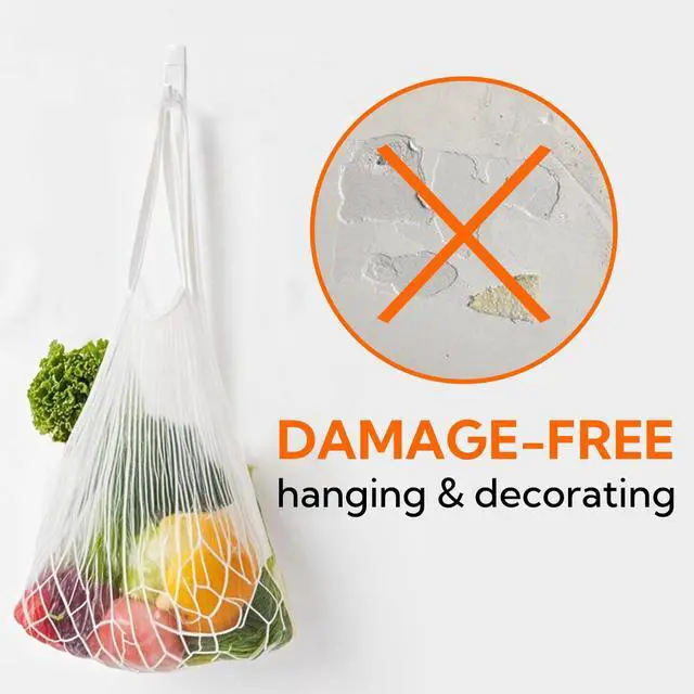 Alt view image 6 of 7 - 5lbs Adhesive Wall Hooks, Damage-Free Removable Hanging Hooks for Walls, Heavy Duty Utility Hooks, White Plastic Stick On Hooks for Hanging (7 Hooks 12 Strips)