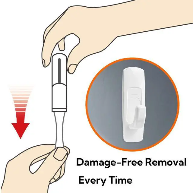 Alt view image 7 of 7 - 5lbs Adhesive Wall Hooks, Damage-Free Removable Hanging Hooks for Walls, Heavy Duty Utility Hooks, White Plastic Stick On Hooks for Hanging (7 Hooks 12 Strips)