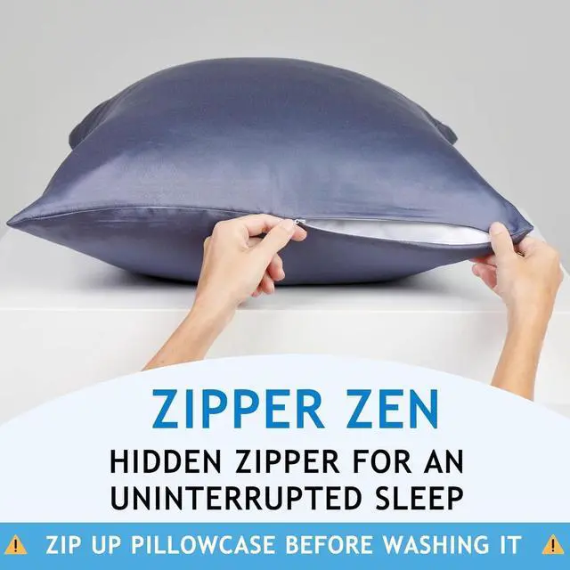 Alt view image 3 of 7 - Zippered Pillowcases - Standard Size 26x20, 100% Viscose Derived from Bamboo, 2 PK, Navy Gray - Cooling Pillow Cases - Silky Pillow Covers for Hot Sleepers, Menopause, Night Sweats - by JoMo