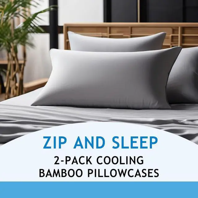 Alt view image 6 of 7 - Zippered Pillowcases - Standard Size 26x20, 100% Viscose Derived from Bamboo, 2 PK, Navy Gray - Cooling Pillow Cases - Silky Pillow Covers for Hot Sleepers, Menopause, Night Sweats - by JoMo