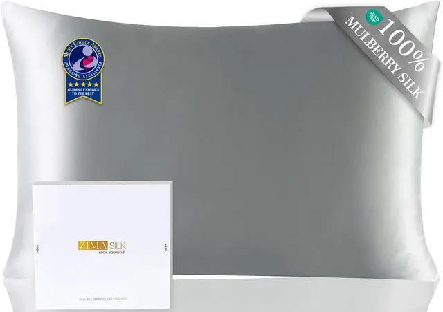 Main image of Upgraded 100% 6A Grade Pure Mulberry Silk Pillowcase for Hair and Skin Silk Pillow Cases with Reinforced Hidden Zipper, More Soft & Durable, Gift Box (Standard 20"x26" Grey)