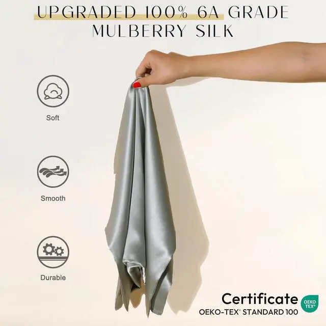 Alt view image 2 of 7 - Upgraded 100% 6A Grade Pure Mulberry Silk Pillowcase for Hair and Skin Silk Pillow Cases with Reinforced Hidden Zipper, More Soft & Durable, Gift Box (Standard 20"x26" Grey)