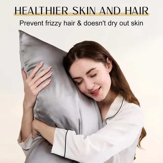 Alt view image 3 of 7 - Upgraded 100% 6A Grade Pure Mulberry Silk Pillowcase for Hair and Skin Silk Pillow Cases with Reinforced Hidden Zipper, More Soft & Durable, Gift Box (Standard 20"x26" Grey)