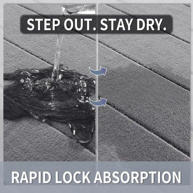 Alt view image 4 of 7 - Memory Foam Bath Mat, Super Soft Absorbent Bathroom Rug Non Slip 31.5x20 Inch, Quick Dry, Machine Washable Floor Carpet for Tub Shower, Home Decor Accessories, Gray