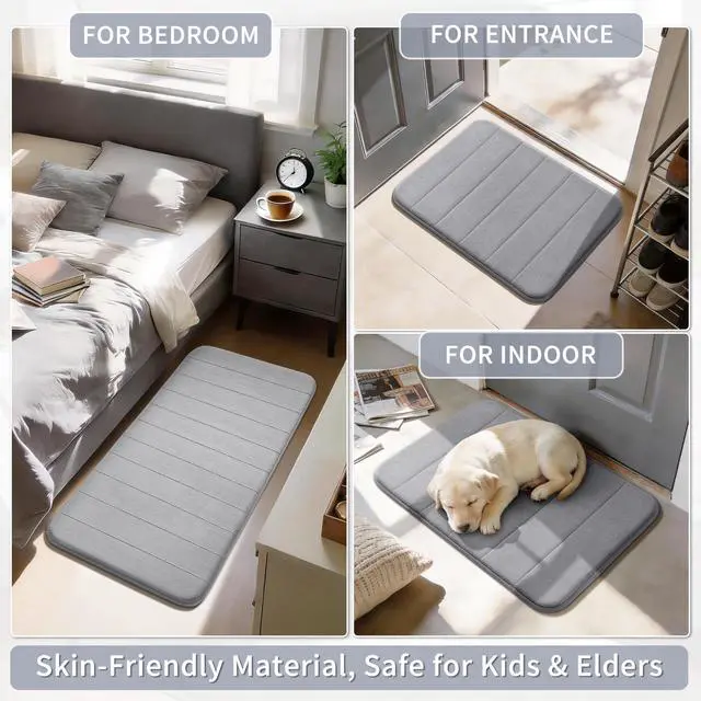 Alt view image 6 of 7 - Memory Foam Bath Mat, Super Soft Absorbent Bathroom Rug Non Slip 31.5x20 Inch, Quick Dry, Machine Washable Floor Carpet for Tub Shower, Home Decor Accessories, Gray