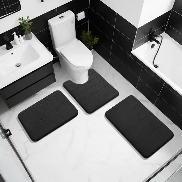 Alt view image 7 of 7 - Memory Foam Bath Mat, Super Soft Absorbent Bathroom Rug Non Slip 31.5x20 Inch, Quick Dry, Machine Washable Floor Carpet for Tub Shower, Home Decor Accessories, Black