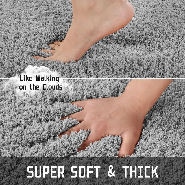 Alt view image 4 of 7 - Bath Rugs for Bathroom 32x20, Ultra Soft and Water Absorbent Bath Mats, Non Slip Plush Shower Rugs, Microfiber Thick Matts for Bathroom Floor/Tub, Machine Washable, Pure Gray