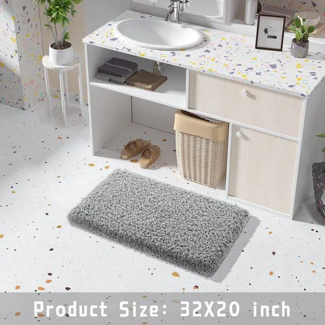 Alt view image 6 of 7 - Bath Rugs for Bathroom 32x20, Ultra Soft and Water Absorbent Bath Mats, Non Slip Plush Shower Rugs, Microfiber Thick Matts for Bathroom Floor/Tub, Machine Washable, Pure Gray