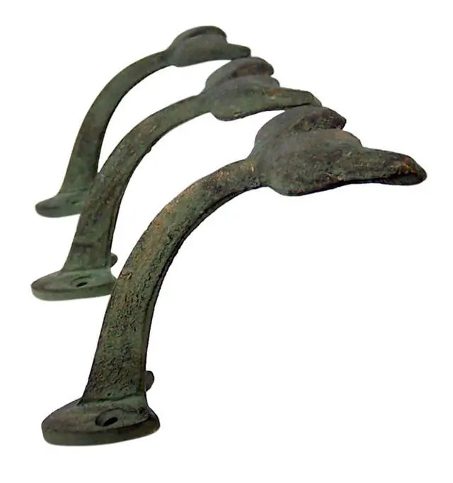 Alt view image 2 of 6 - Rustic Green Patina Cast Iron Whale Tail Wall Hooks, 4 1/2 Inches, Set of 3