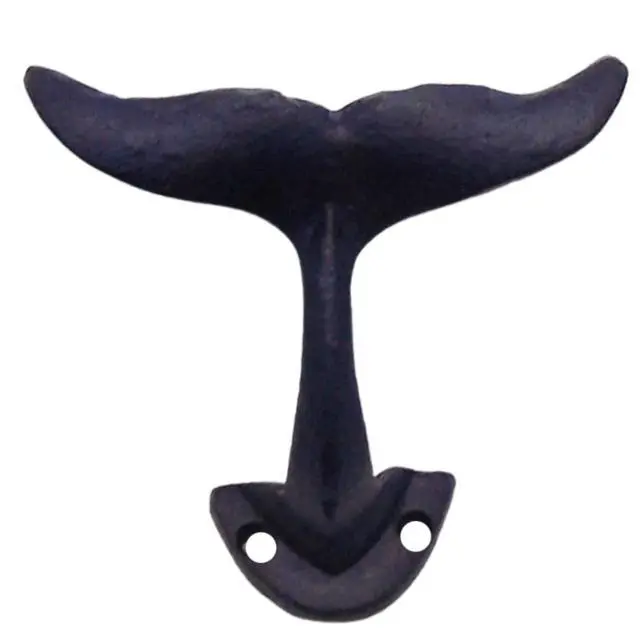 Alt view image 5 of 7 - Navy Blue Whale Tail Cast Iron Wall Hooks, Wall Mounted for Hanging Clothes & Accessories, Nautical Home & Office Decor, Set of 3, 4.75 Inches High