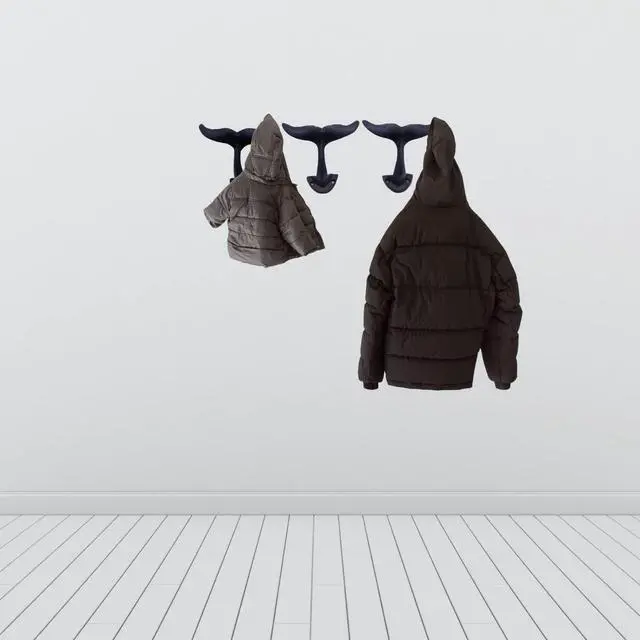 Alt view image 7 of 7 - Navy Blue Whale Tail Cast Iron Wall Hooks, Wall Mounted for Hanging Clothes & Accessories, Nautical Home & Office Decor, Set of 3, 4.75 Inches High