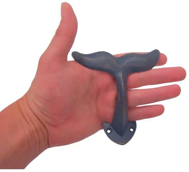 Alt view image 4 of 7 - Navy Blue Whale Tail Cast Iron Wall Hooks, Wall Mounted Decoration, Beach Themed Wall Décor, Set of 3, 4.5 Inches High