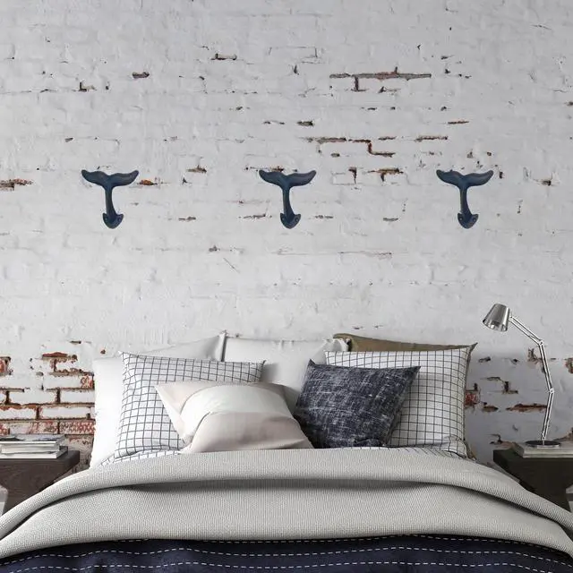 Alt view image 5 of 7 - Navy Blue Whale Tail Cast Iron Wall Hooks, Wall Mounted Decoration, Beach Themed Wall Décor, Set of 3, 4.5 Inches High