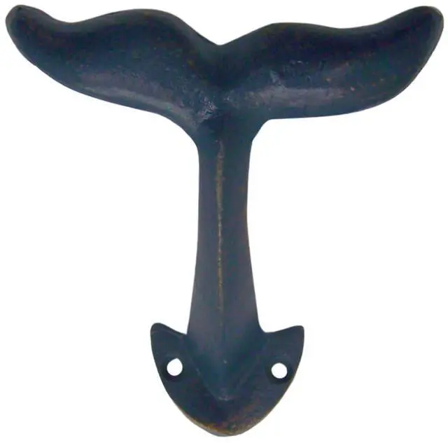 Alt view image 6 of 7 - Navy Blue Whale Tail Cast Iron Wall Hooks, Wall Mounted Decoration, Beach Themed Wall Décor, Set of 3, 4.5 Inches High