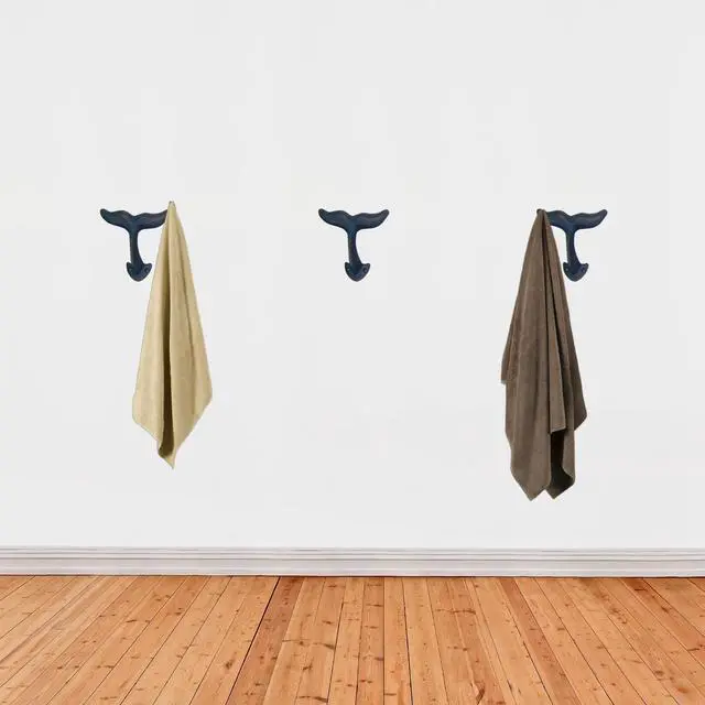 Alt view image 7 of 7 - Navy Blue Whale Tail Cast Iron Wall Hooks, Wall Mounted Decoration, Beach Themed Wall Décor, Set of 3, 4.5 Inches High