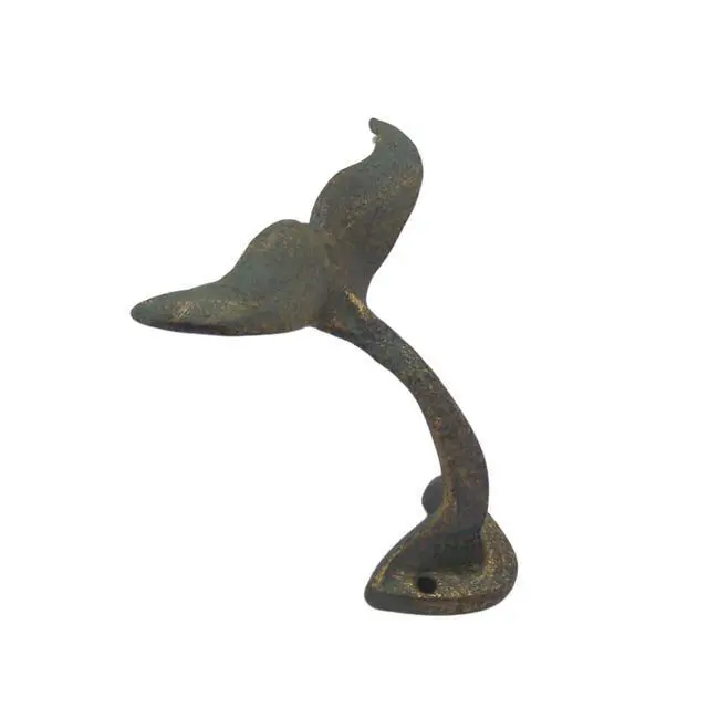 Alt view image 3 of 7 - Green Whale Tail Cast Iron Wall Hook, 4 3/4 Inch (Set of 3), Nautical Home Decor
