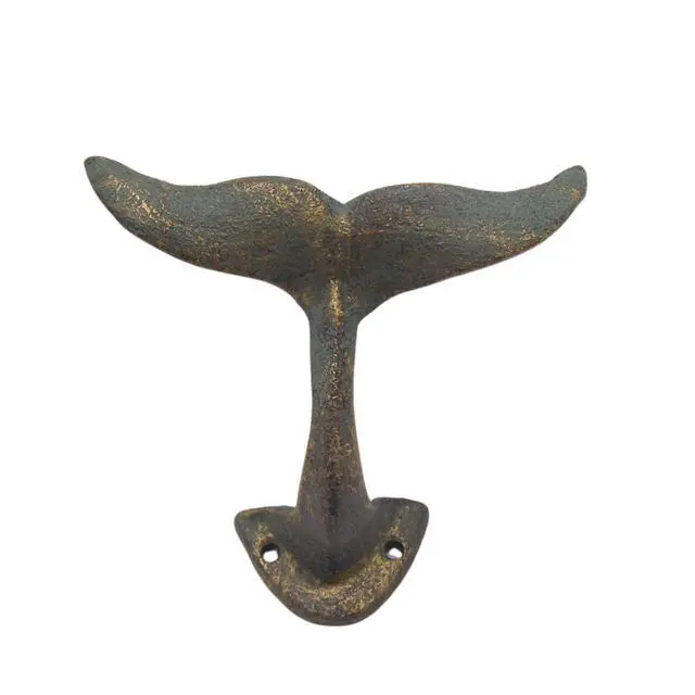 Alt view image 5 of 7 - Green Whale Tail Cast Iron Wall Hook, 4 3/4 Inch (Set of 3), Nautical Home Decor