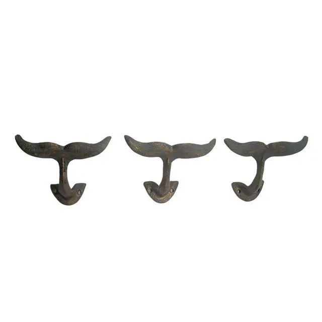 Alt view image 6 of 7 - Green Whale Tail Cast Iron Wall Hook, 4 3/4 Inch (Set of 3), Nautical Home Decor