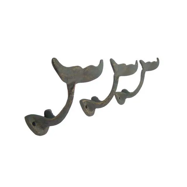 Alt view image 4 of 7 - Green Whale Tail Cast Iron Wall Hook, 4 3/4 Inch (Set of 3), Nautical Home Decor