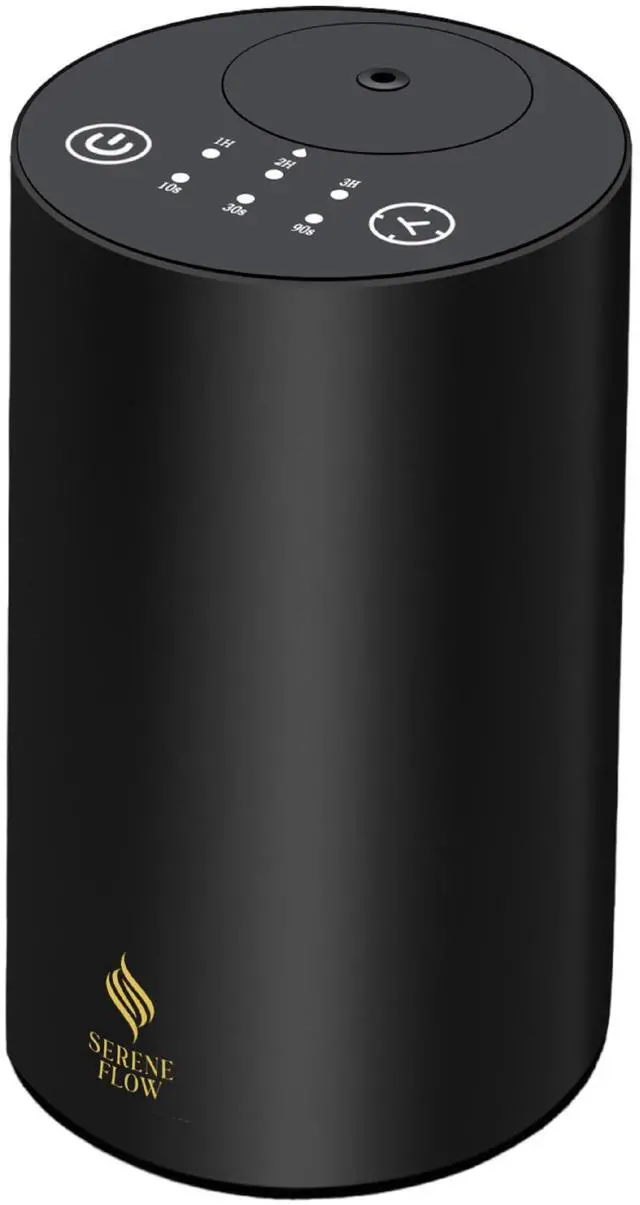 Main image of Waterless Essential Oil Diffuser, battery-operated cordless aromatherapy diffuser with timer & 3 mist levels. For car, home, office, yoga studio, nursery, bedrooms, and pet areas. Black aluminum alloy