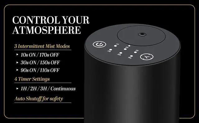 Alt view image 6 of 7 - Waterless Essential Oil Diffuser, battery-operated cordless aromatherapy diffuser with timer & 3 mist levels. For car, home, office, yoga studio, nursery, bedrooms, and pet areas. Black aluminum alloy