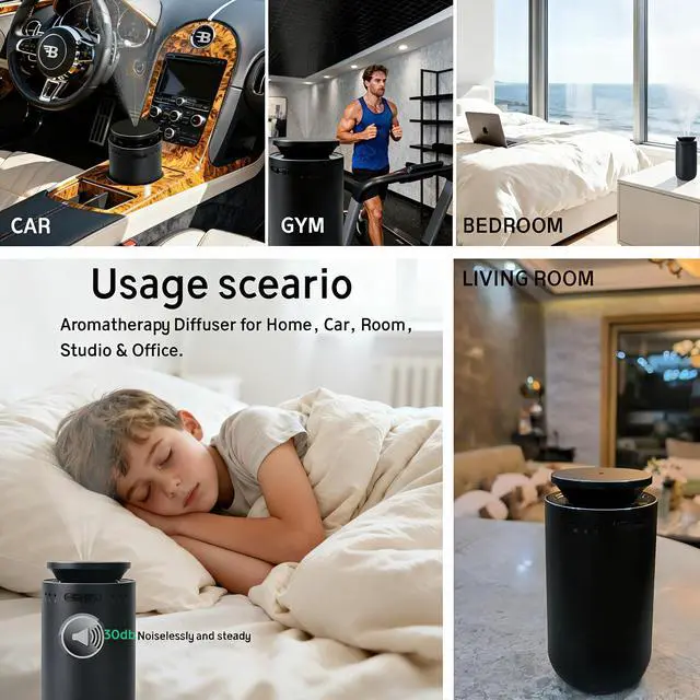 Alt view image 4 of 7 - Waterless Essential Oil Diffuser, Battery Operated Nebulizer (0.5 Fl.Oz./15mL Capacity), 3 Countdown Timers & 3 Mist Levels, Mini Scent Air Machine for Home Car Office,Black