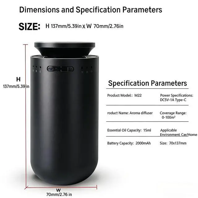 Alt view image 5 of 7 - Waterless Essential Oil Diffuser, Battery Operated Nebulizer (0.5 Fl.Oz./15mL Capacity), 3 Countdown Timers & 3 Mist Levels, Mini Scent Air Machine for Home Car Office,Black