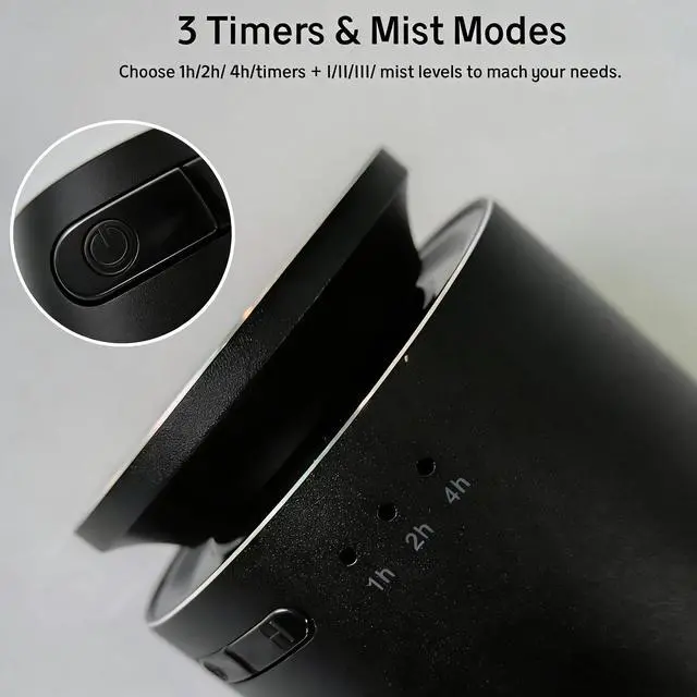 Alt view image 7 of 7 - Waterless Essential Oil Diffuser, Battery Operated Nebulizer (0.5 Fl.Oz./15mL Capacity), 3 Countdown Timers & 3 Mist Levels, Mini Scent Air Machine for Home Car Office,Black