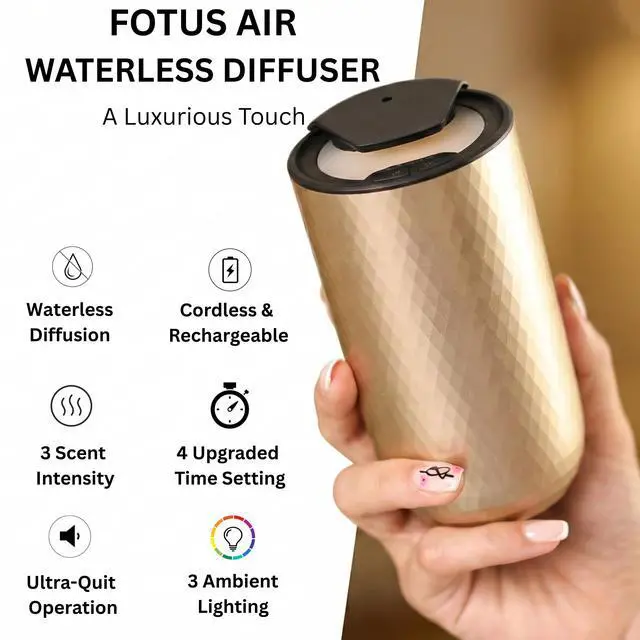 Alt view image 2 of 7 - Waterless Essential Oil Diffuser Portable Cordless Aromatherapy Diffuser for Home, Car & Office 3 Mist Levels - 4 Timer Modes - 15ml Oil Capacity - USB-C Rechargeable