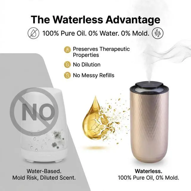 Alt view image 4 of 7 - Waterless Essential Oil Diffuser with 15ml French Lavender Oil - Portable Cordless Waterless Diffuser - 3 Mist Levels - 4 Timer Modes - USB Rechargeable - Aromatherapy Machine for Home, Car & Office