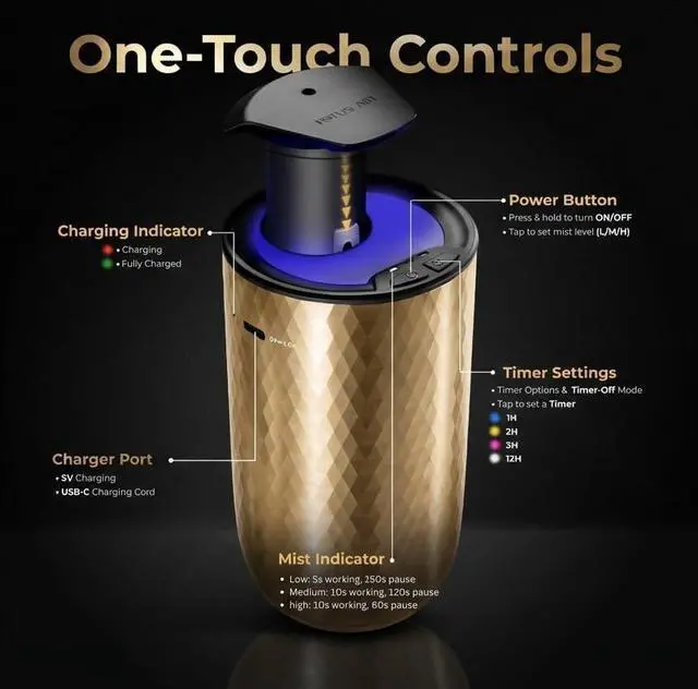 Alt view image 7 of 7 - Waterless Essential Oil Diffuser with 15ml French Lavender Oil - Portable Cordless Waterless Diffuser - 3 Mist Levels - 4 Timer Modes - USB Rechargeable - Aromatherapy Machine for Home, Car & Office