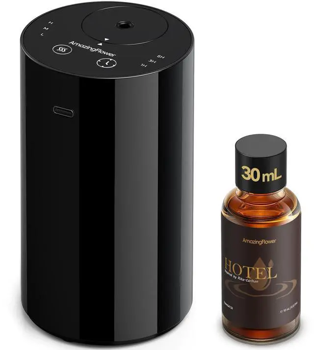 Main image of Waterless Essential Oil Diffuser Starter Kit with 30mL Hotel Fragrance Oil Inspired by Ritz-C., Battery Operated Mini Scent Diffuser, Portable Aromatherapy Diffuser for Home, Car, Office (Black)
