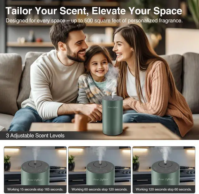 Alt view image 3 of 7 - Waterless Essential Oil Diffuser Starter Kit - No Water Needed, Battery Operated Mini Scent Air Machine, Included 3x20ML Essential Oils, Portable Aromatherapy Diffuser for Home & Car & Office, Green