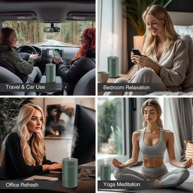 Alt view image 7 of 7 - Waterless Essential Oil Diffuser Starter Kit - No Water Needed, Battery Operated Mini Scent Air Machine, Included 3x20ML Essential Oils, Portable Aromatherapy Diffuser for Home & Car & Office, Green