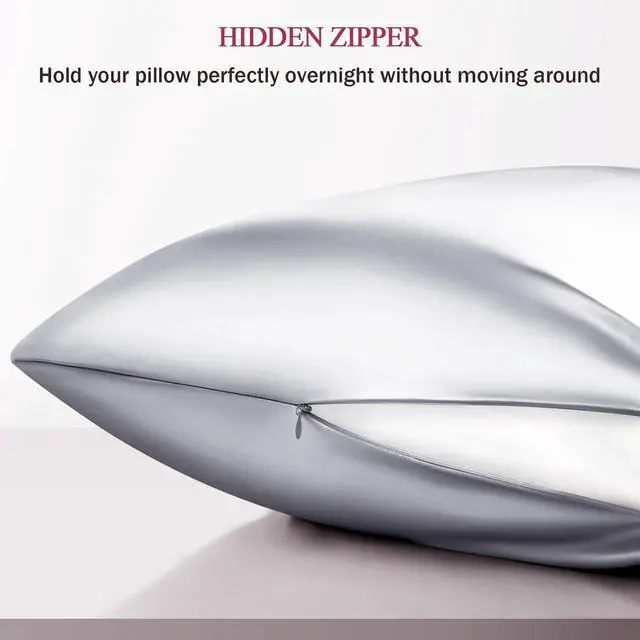Alt view image 5 of 7 - 100% Silk Pillow Cases Standard Size Mulberry Silk Pillowcase for Hair and Skin 22 Momme Highest Grade 6A Silk Cooling Soft Smooth with Zipper 20 x 26 Inches 1PC, Grey