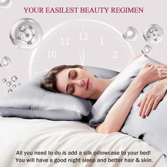 Alt view image 3 of 7 - 100% Silk Pillow Cases Standard Size Mulberry Silk Pillowcase for Hair and Skin 22 Momme Highest Grade 6A Silk Cooling Soft Smooth with Zipper 20 x 26 Inches 1PC, Grey