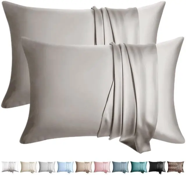 Main image of 100% Silk Pillow Cases 2 Pack Queen Size Mulberry Silk Pillowcase for Hair and Skin Set of 2 Highest Grade 6A Silk Soft Breathable Cooling with Hidden Zipper, Grey