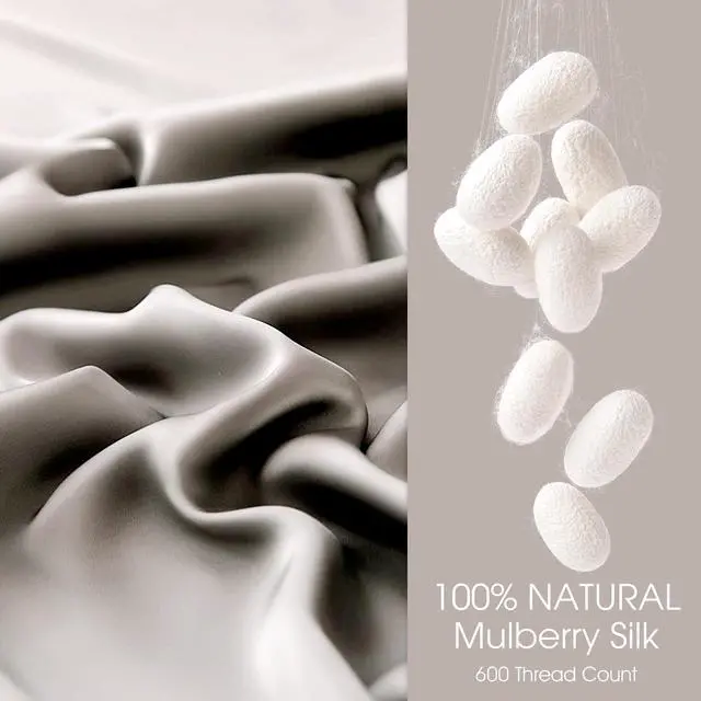 Alt view image 2 of 6 - 100% Silk Pillow Cases 2 Pack Queen Size Mulberry Silk Pillowcase for Hair and Skin Set of 2 Highest Grade 6A Silk Soft Breathable Cooling with Hidden Zipper, Grey