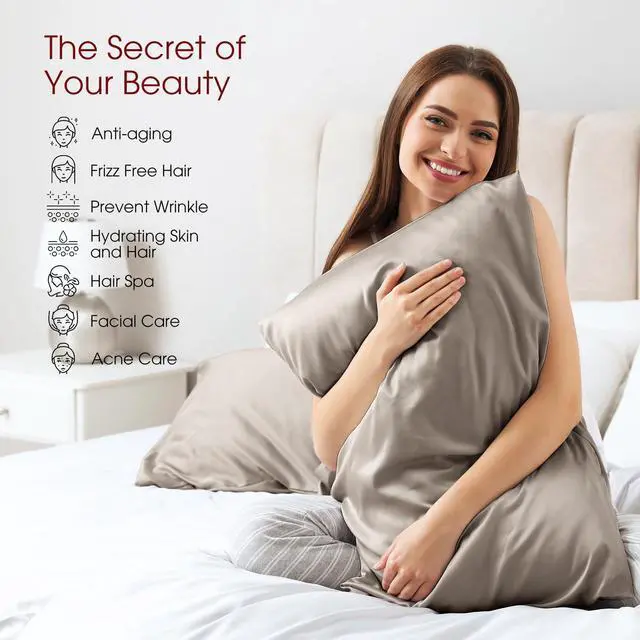 Alt view image 3 of 6 - 100% Silk Pillow Cases 2 Pack Queen Size Mulberry Silk Pillowcase for Hair and Skin Set of 2 Highest Grade 6A Silk Soft Breathable Cooling with Hidden Zipper, Grey